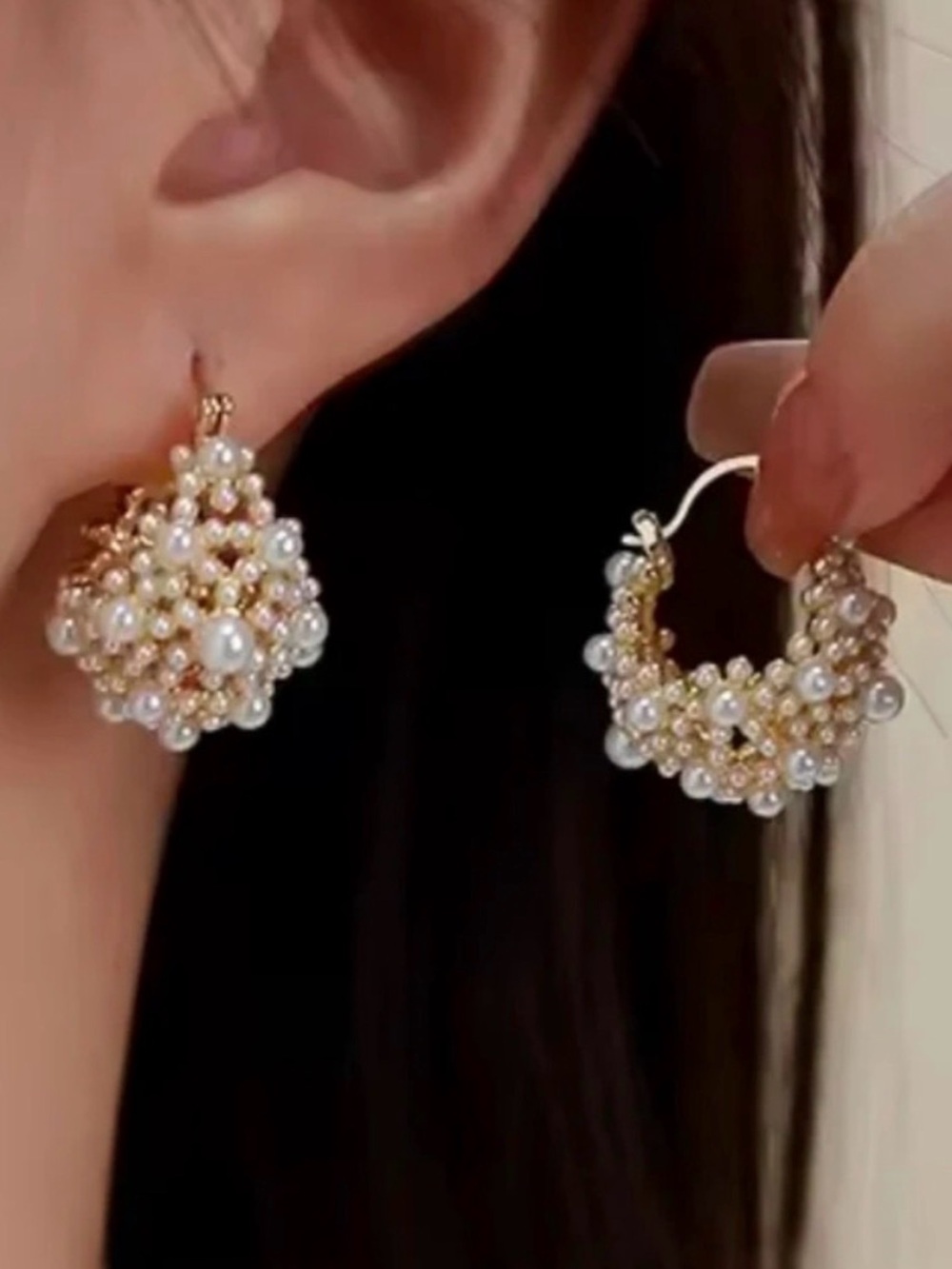 Elegant Gold Pearl Hoop Earrings